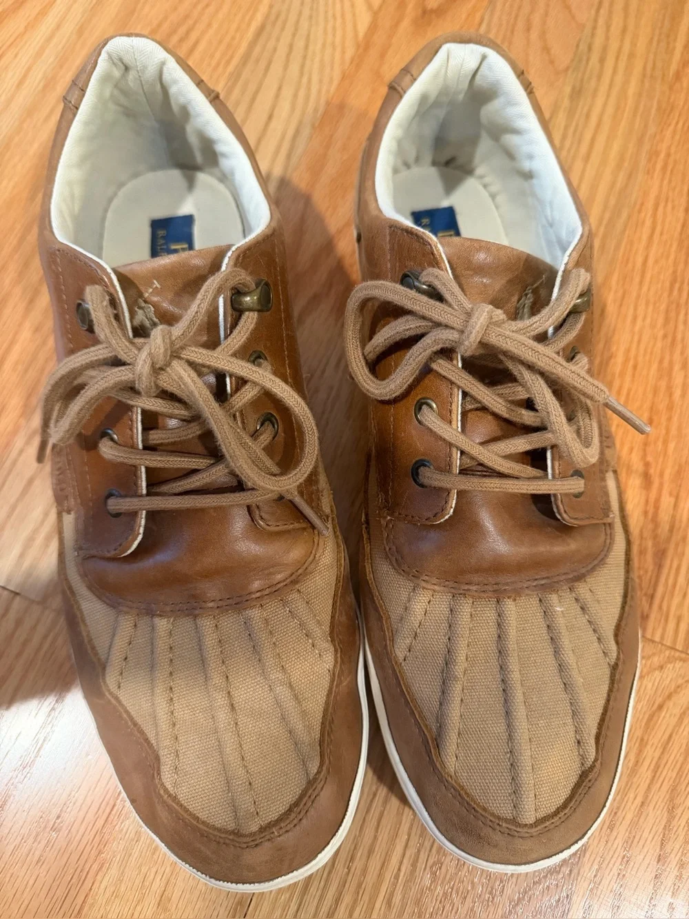 Polo Ralph Lauren Ramiro Brown Leather & Canvas Boat Shoes Size 12D